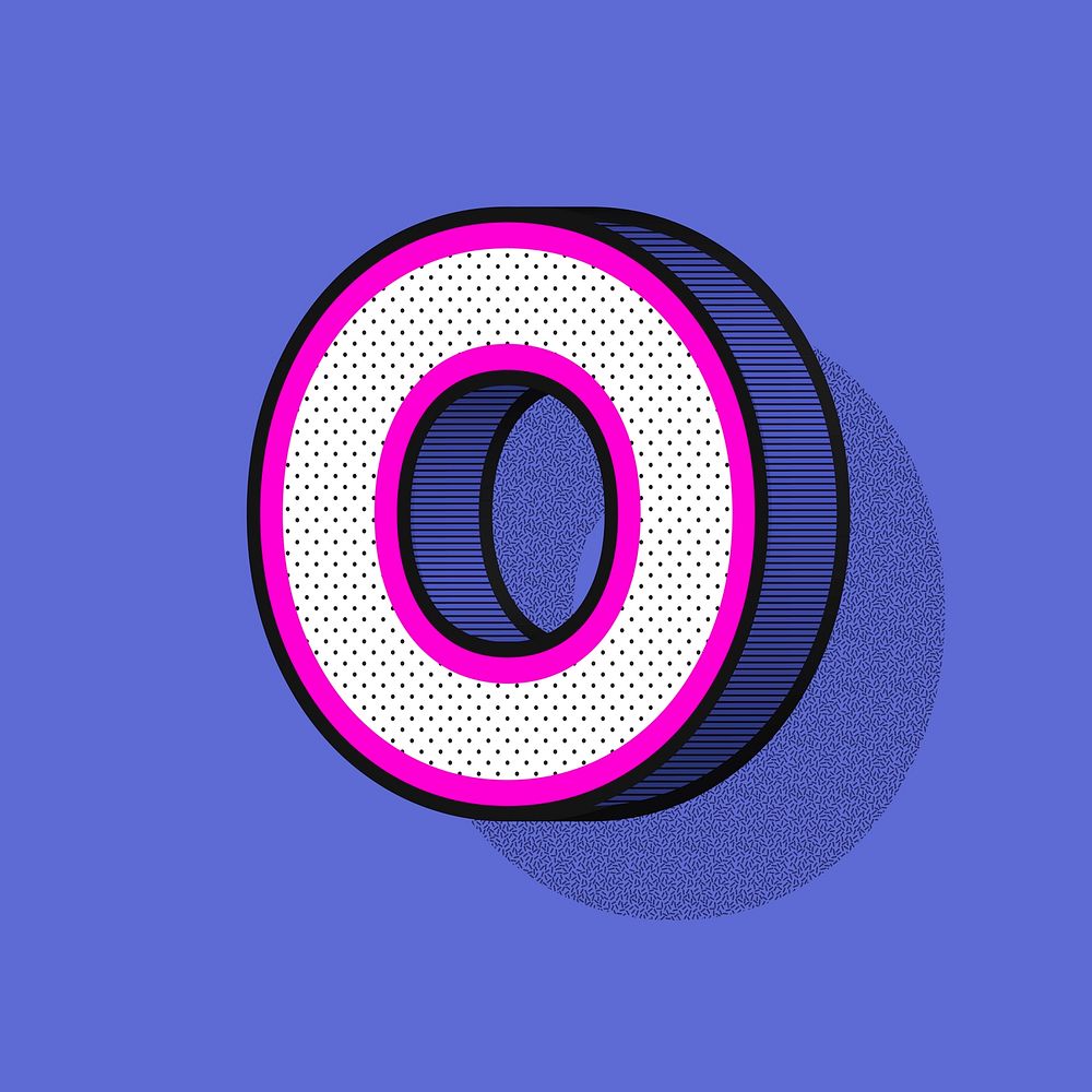 Letter O isometric vector halftone effect typography