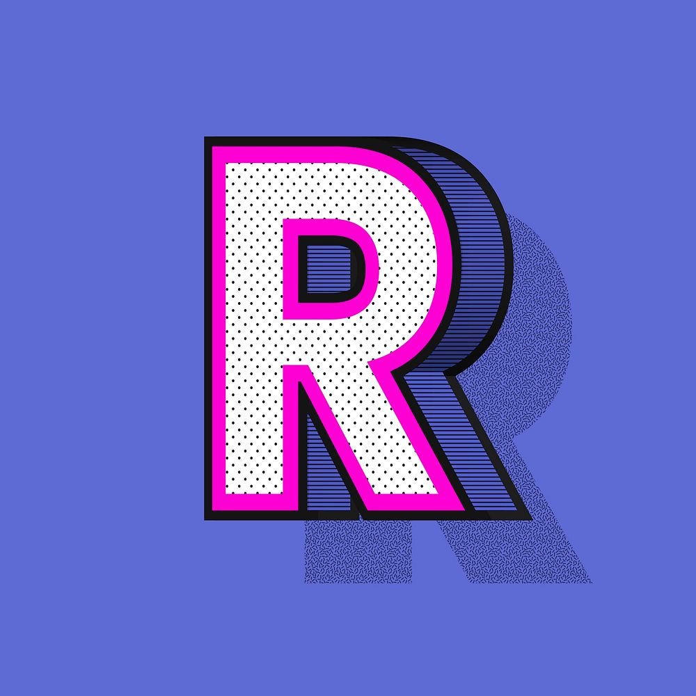 Letter R isometric halftone vector effect typography
