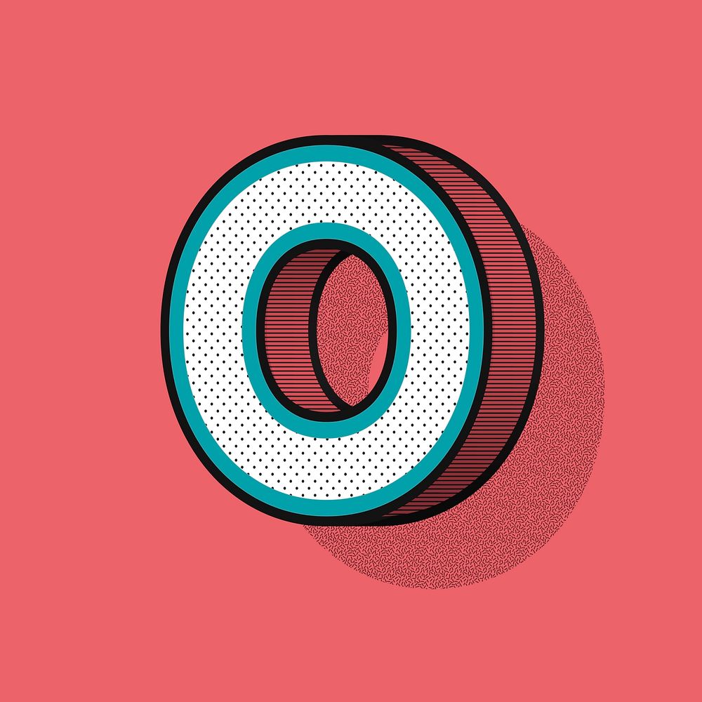 3D letter O isometric halftone style typography