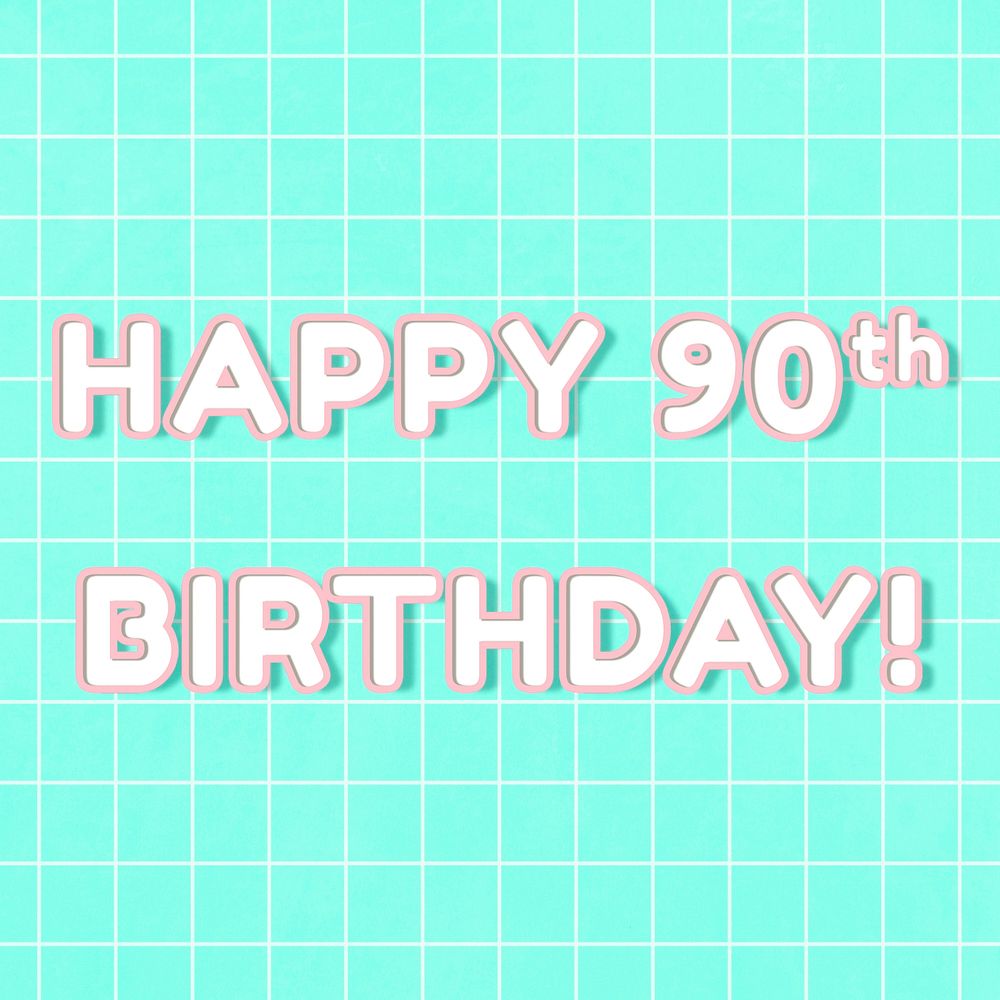 Miami 80&rsquo;s happy 90th birthday! bold word art on grid background