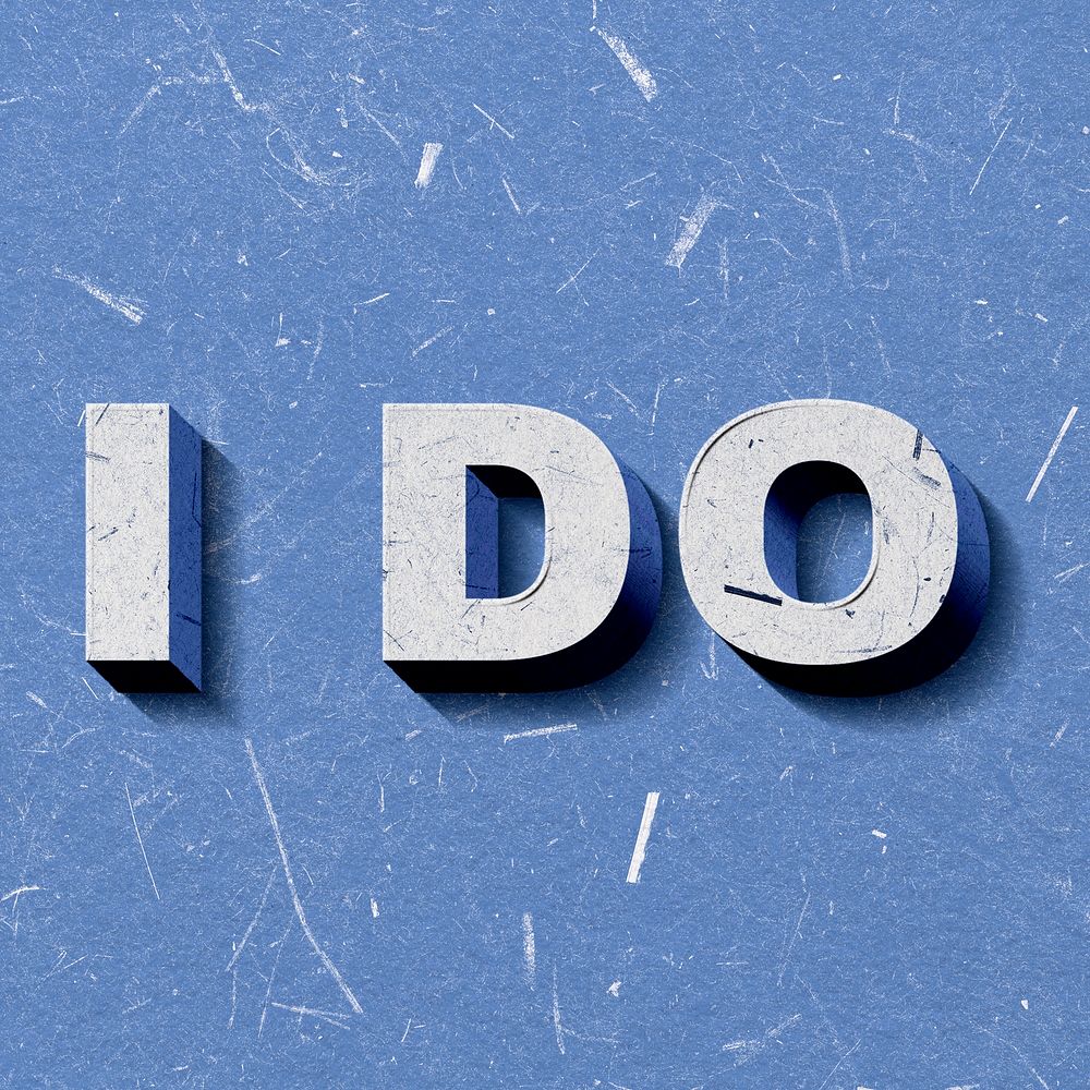 Retro 3D I Do word blue paper texture typography