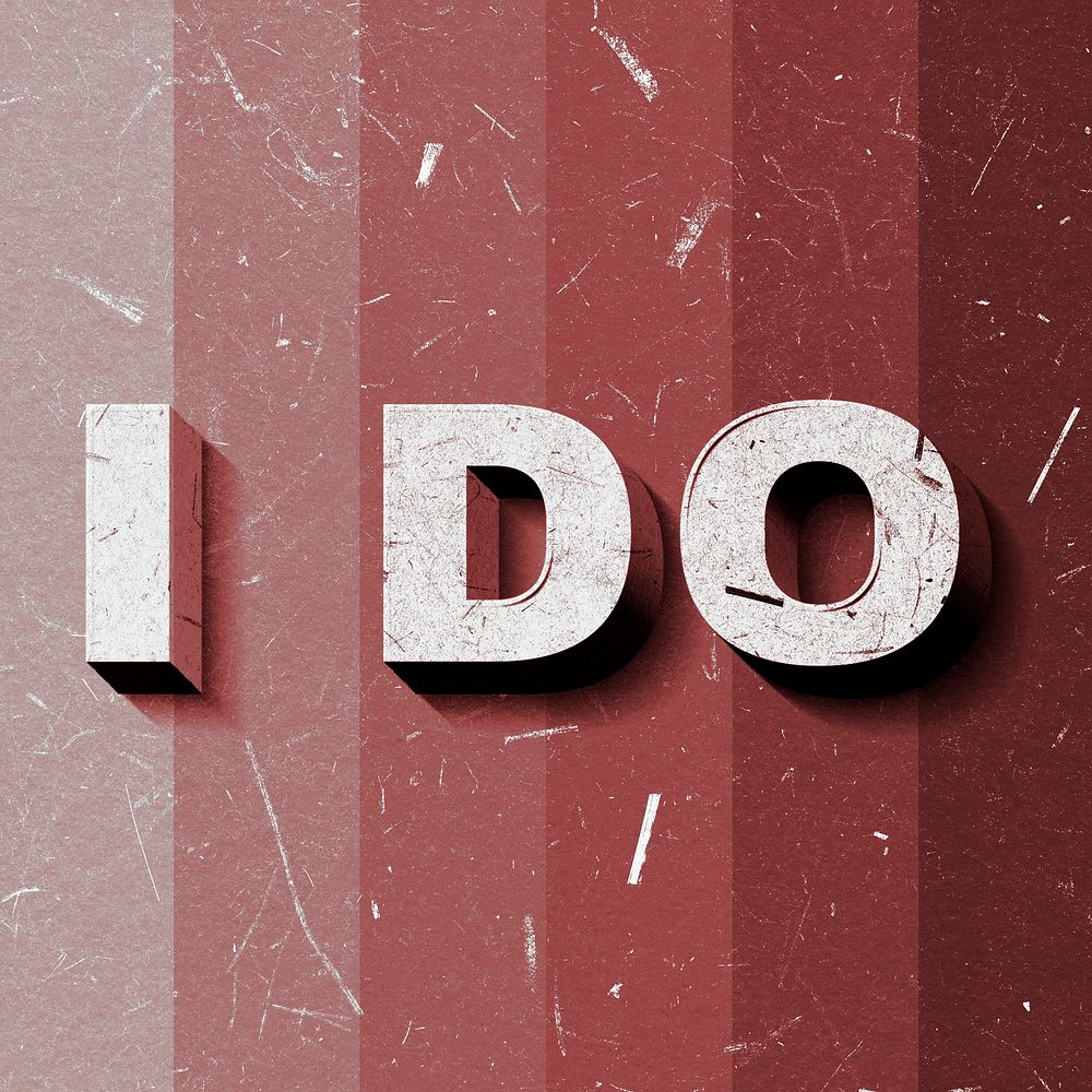 Retro 3D I Do red gradient word typography