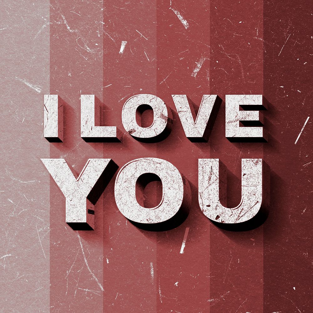 Red I Love You 3D paper texture font typography