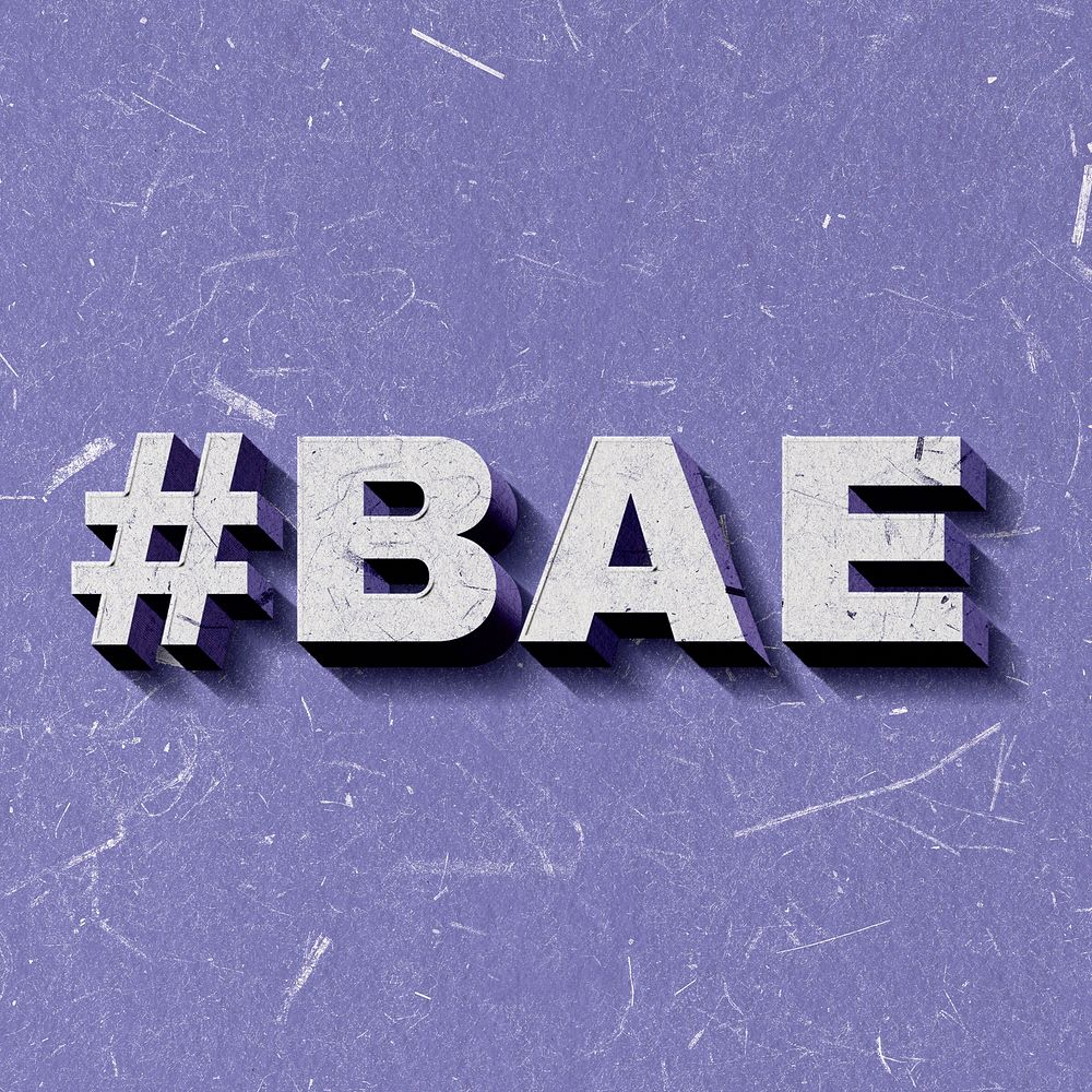 #BAE purple 3D trendy word textured font typography