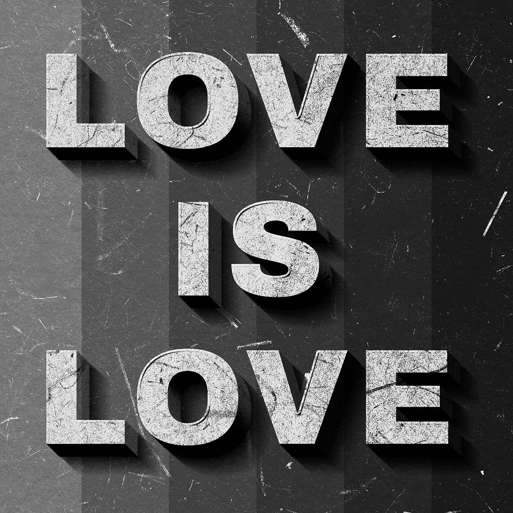 Retro 3D Love Is Love grayscale text typography