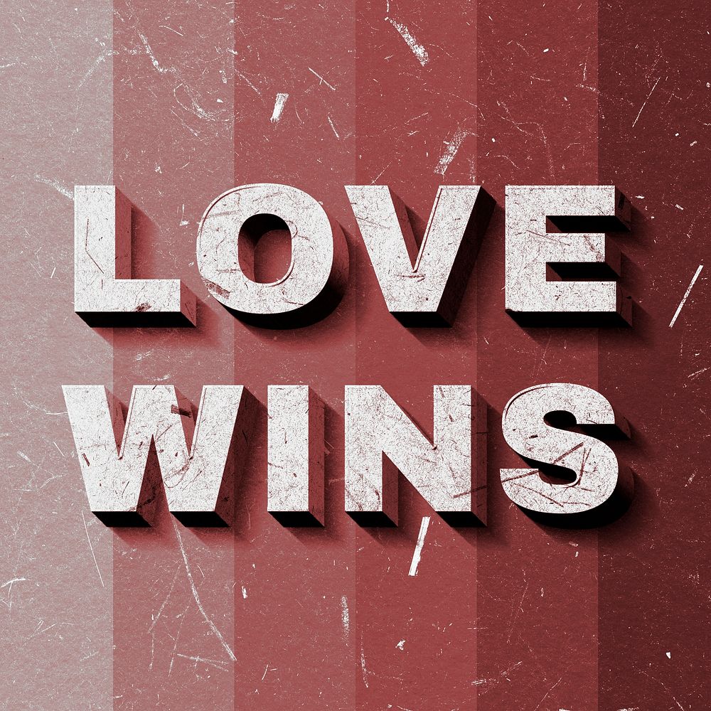 Red Love Wins 3D quote paper texture font typography