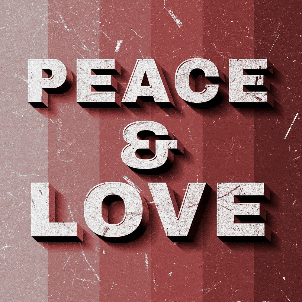 Retro 3D Peace & Love red gradient quote typography