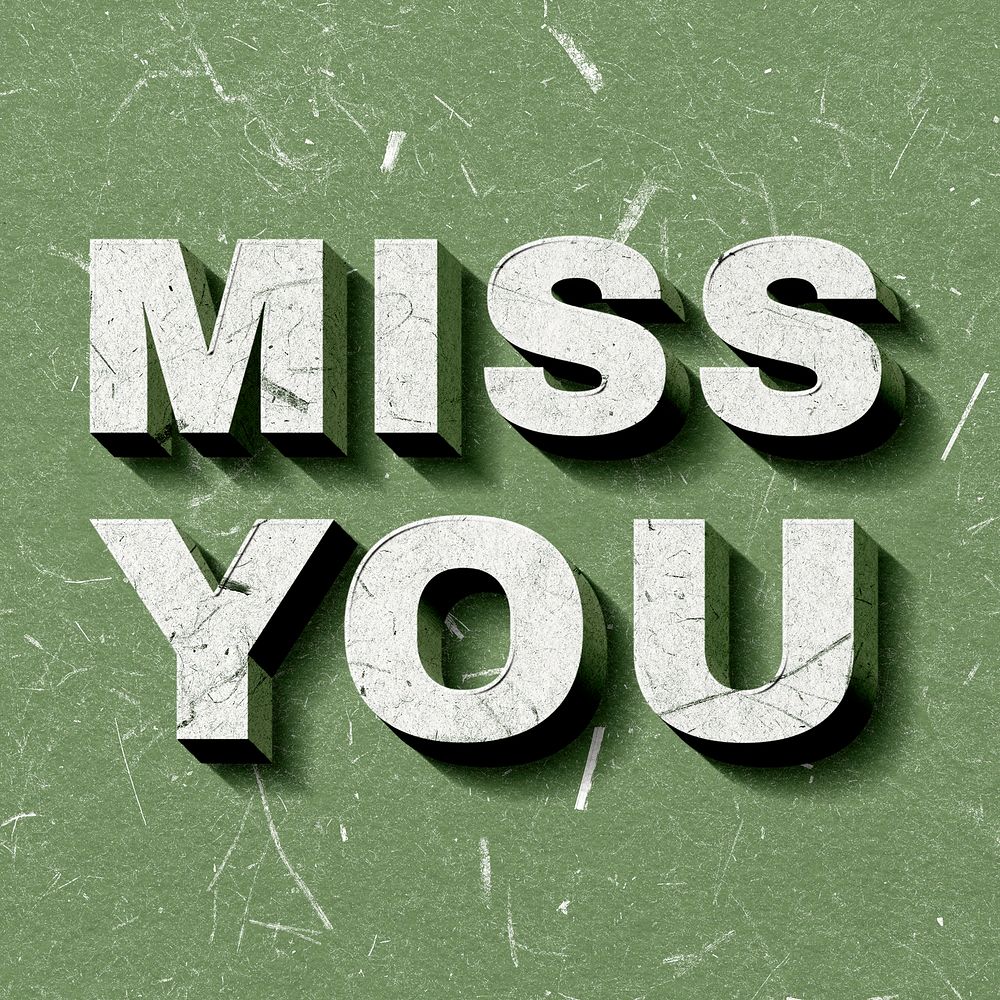 Vintage green Miss You 3D paper font typography