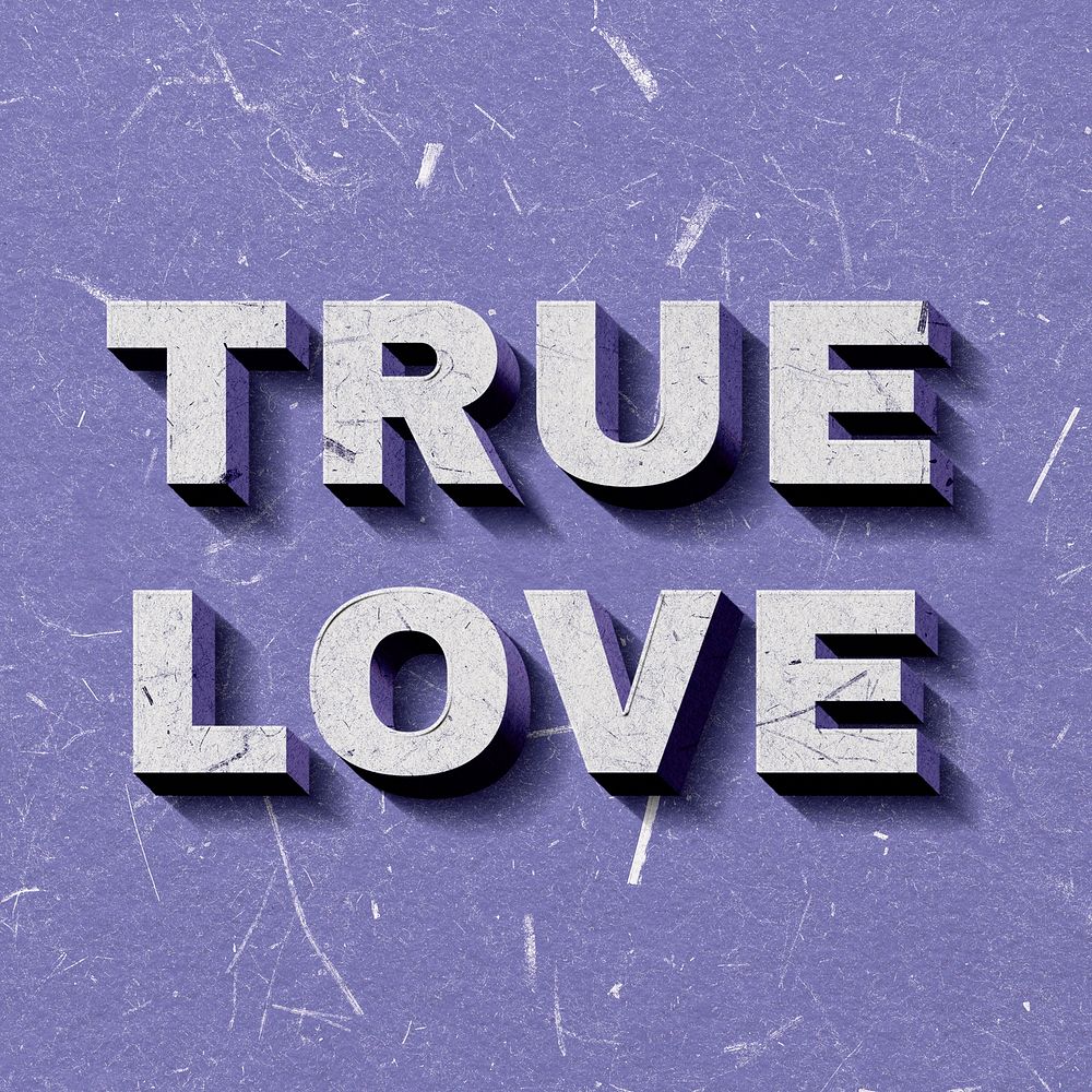 True Love purple 3D trendy quote textured font typography