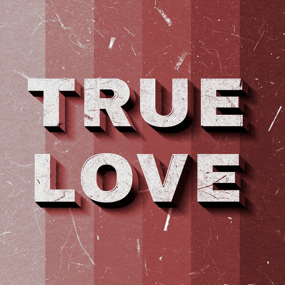 Red True Love 3D paper texture font typography