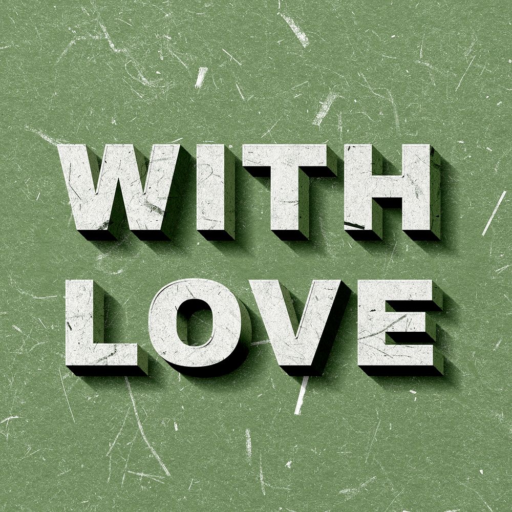Vintage green With Love 3D paper font quote