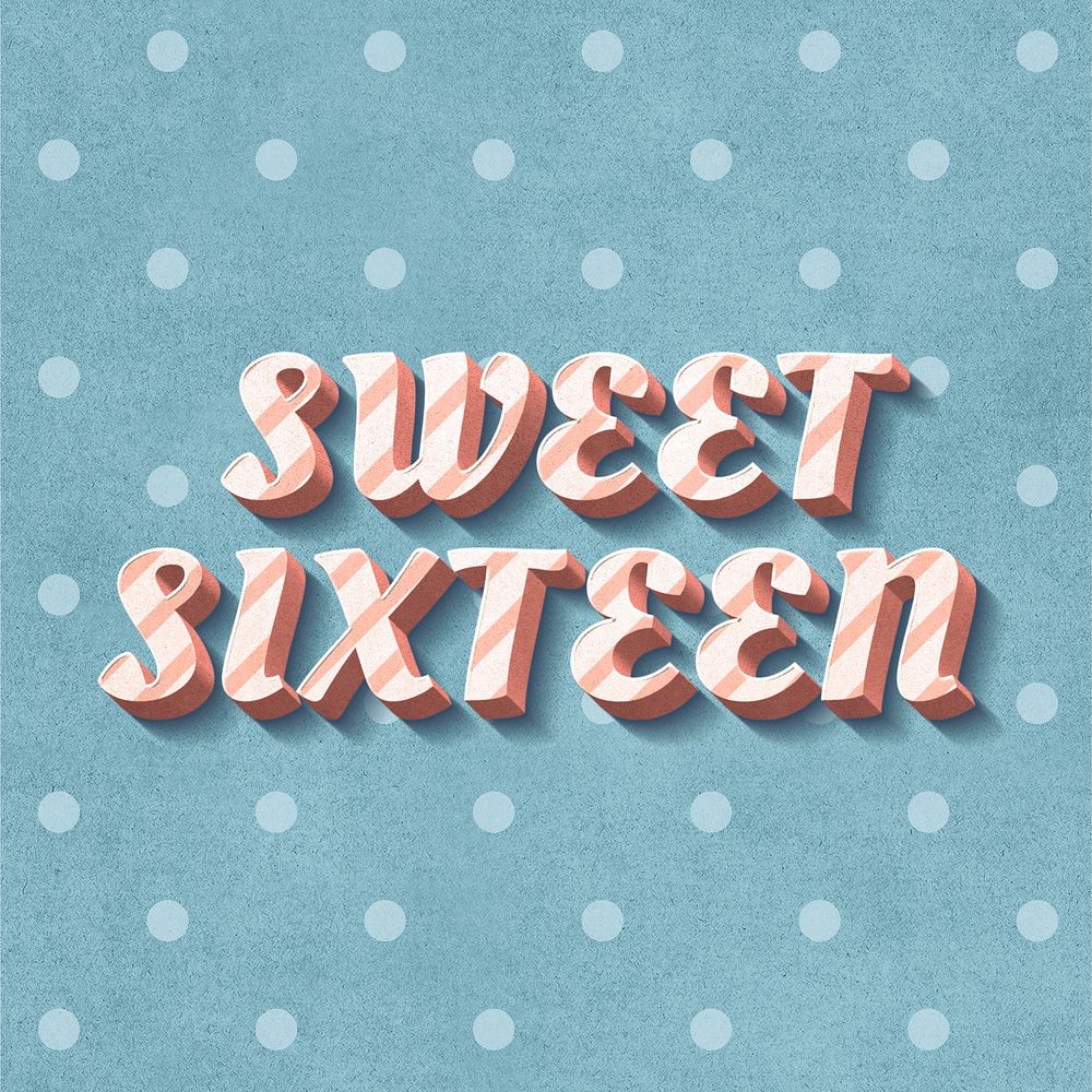 Sweet sixteen word candy cane typography