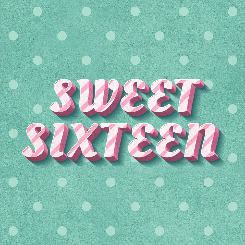 Sweet sixteen text 3d vintage typography polka dot background