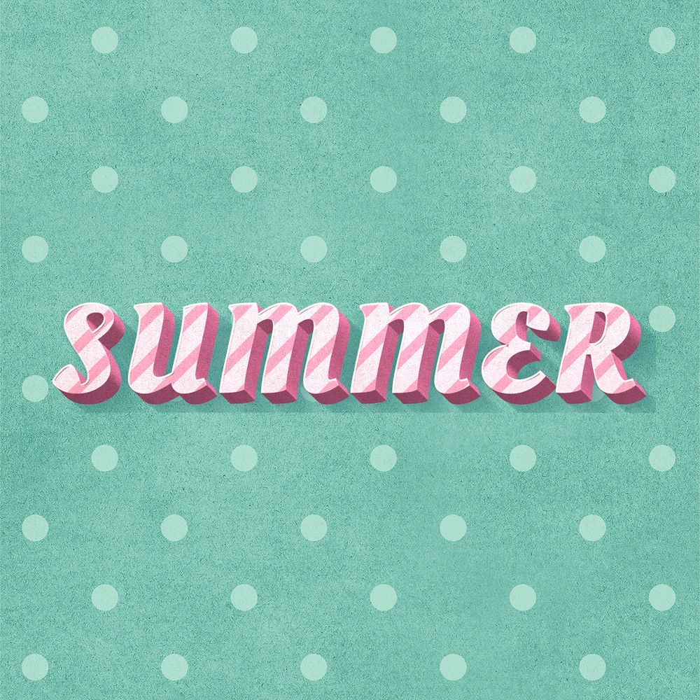 Summer text 3d vintage typography polka dot background