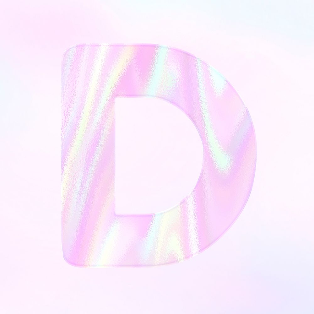 Letter D psd sticker shiny holographic pastel typography
