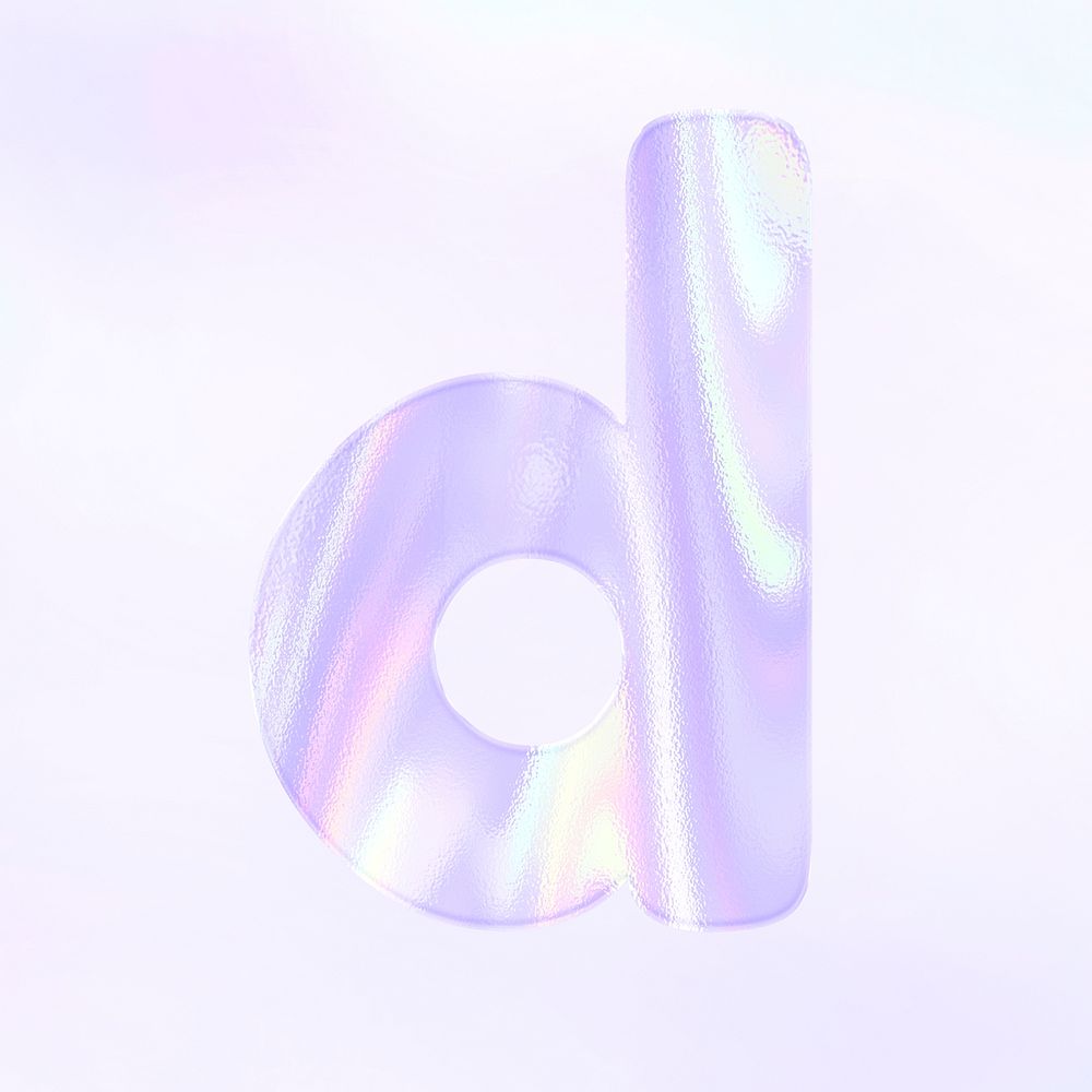 Letter d sticker psd purple holographic typography