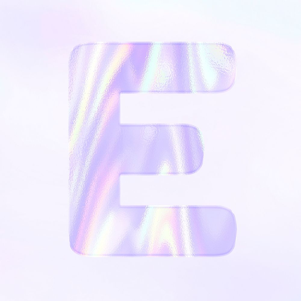 Letter E psd sticker shiny holographic pastel typography