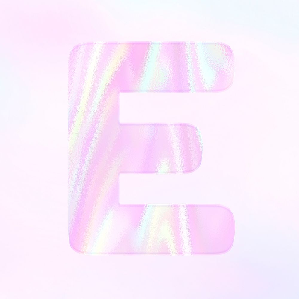 Holographic pastel letter E sticker psd pink alphabet font typography
