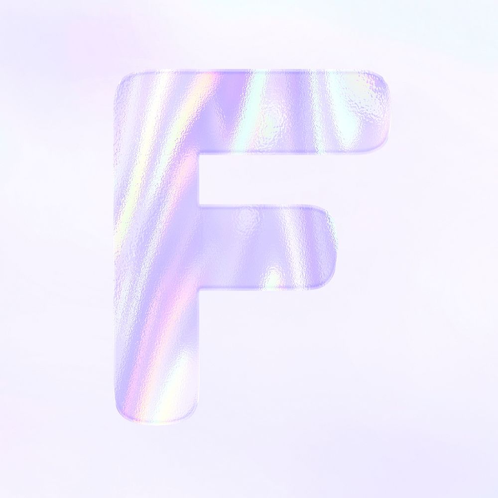 Holographic pastel letter F sticker psd purple alphabet font typography