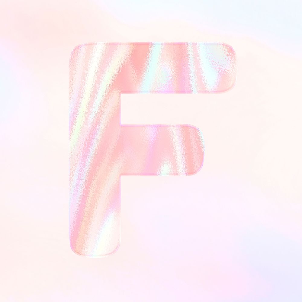 Letter F psd sticker shiny holographic pastel typography
