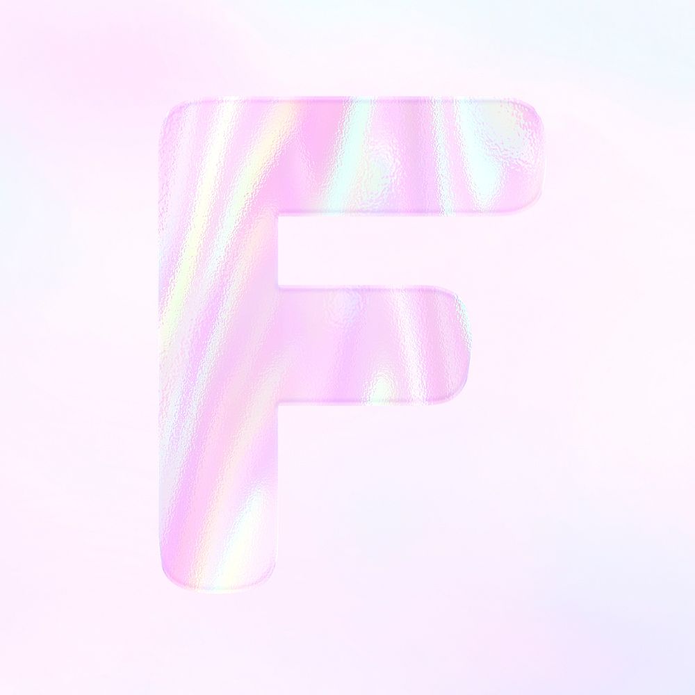 Letter F sticker psd pink holographic typography