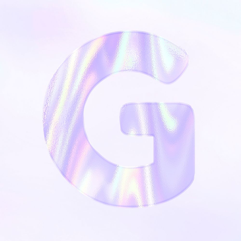 Letter G sticker psd purple holographic typography