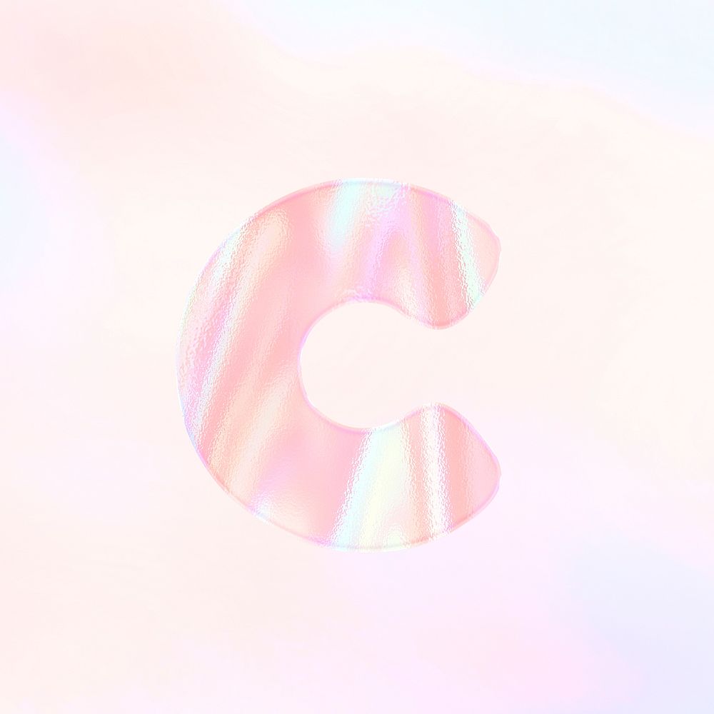 Letter c psd sticker shiny holographic pastel typography