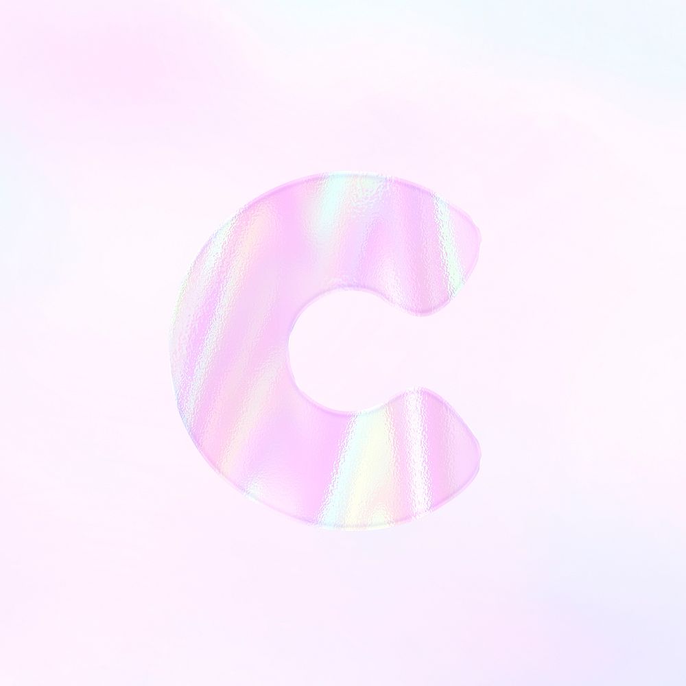 Letter c sticker psd pink holographic typography