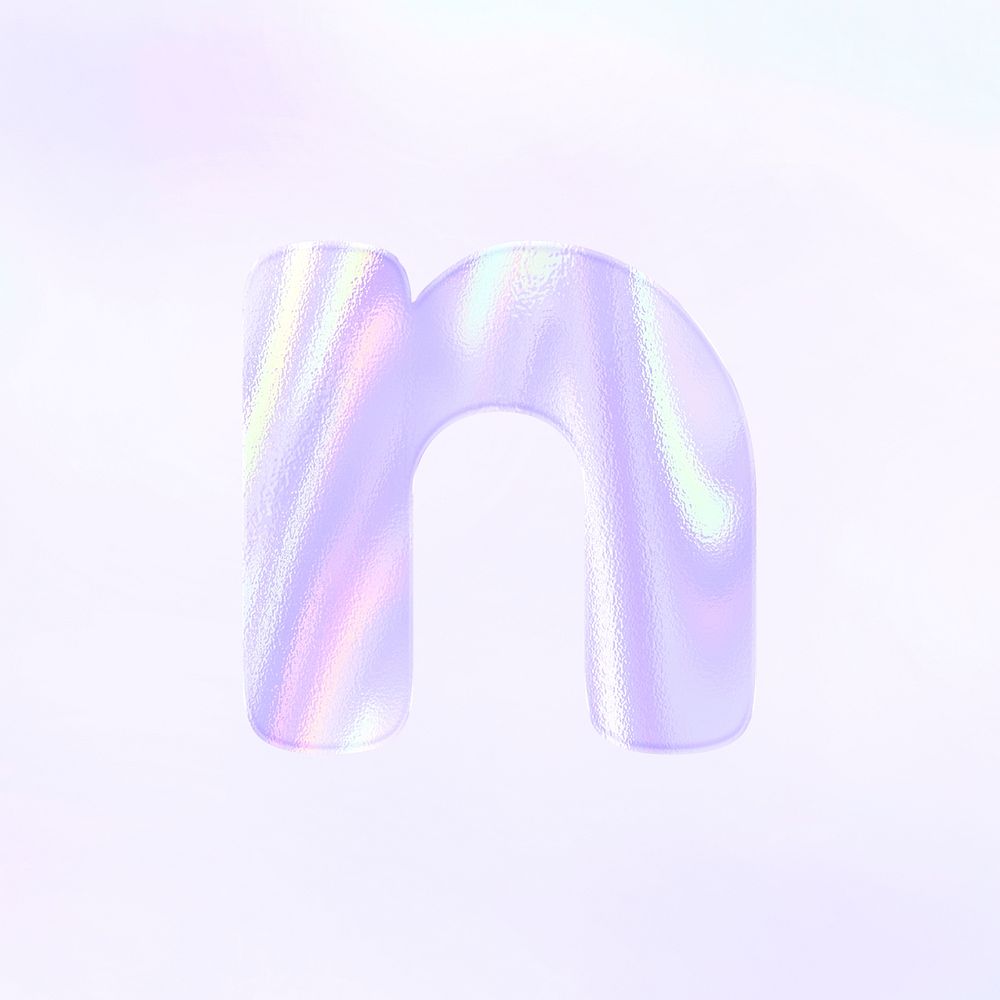 Letter n sticker psd purple holographic typography