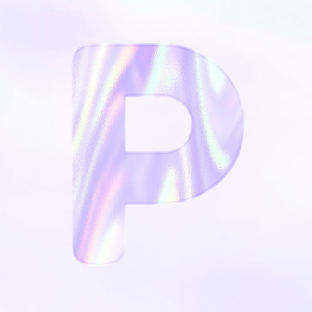 Holographic pastel P sticker psd purple alphabet font typography