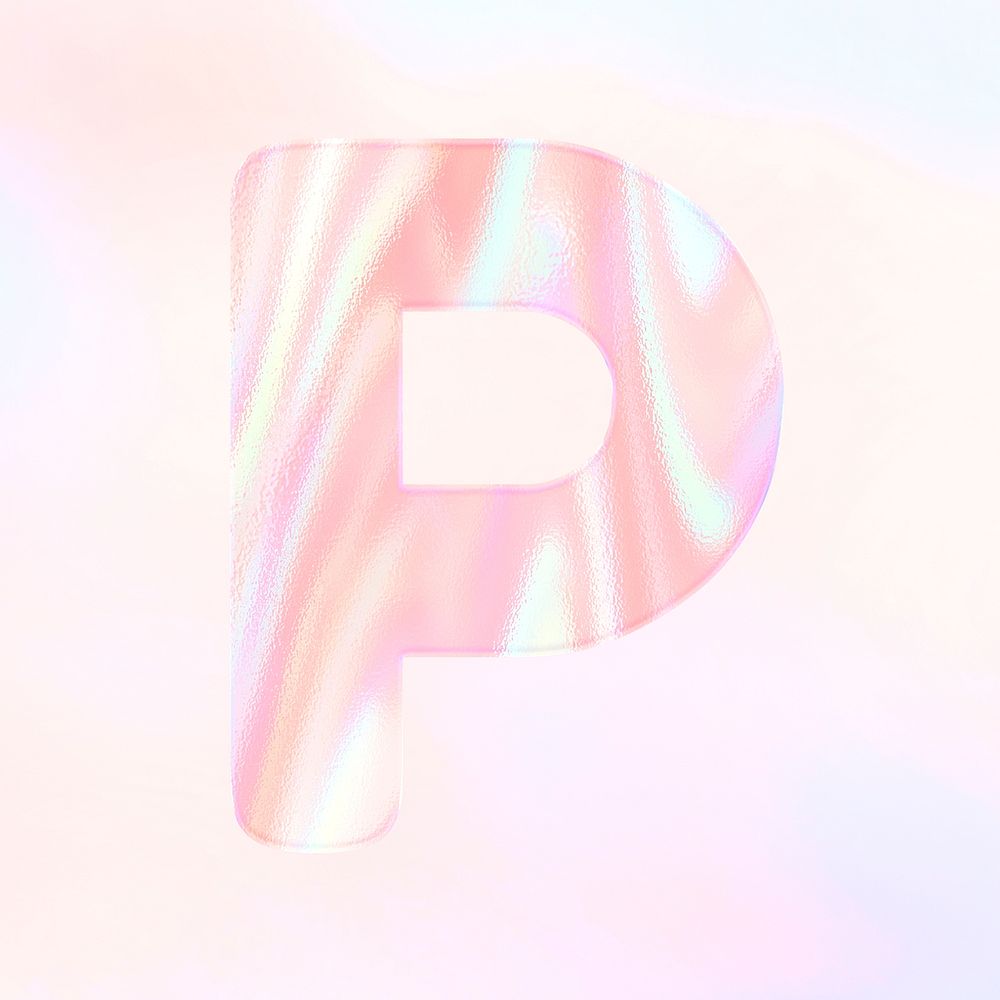 Letter P psd sticker shiny holographic pastel typography