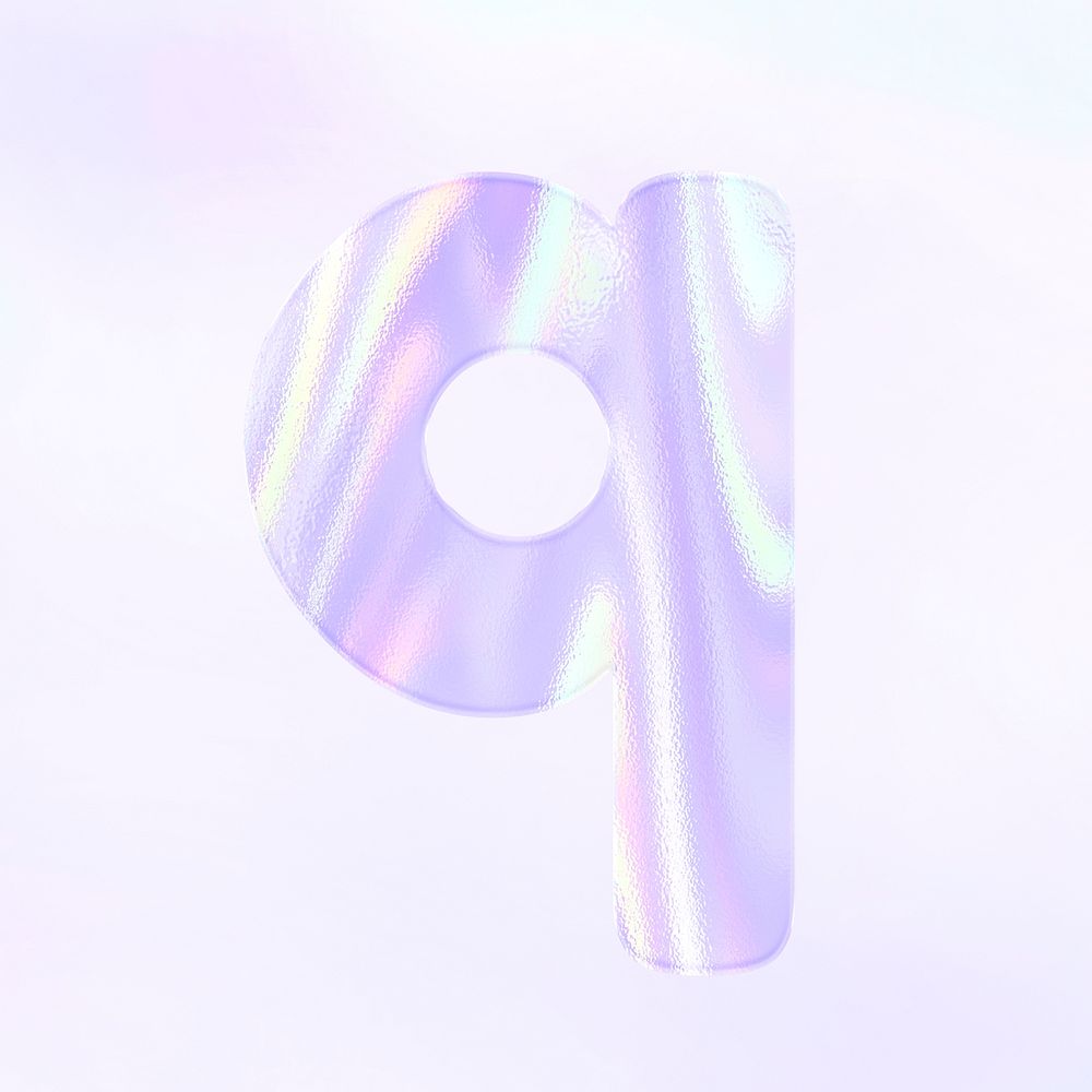 Letter q psd sticker shiny holographic pastel typography