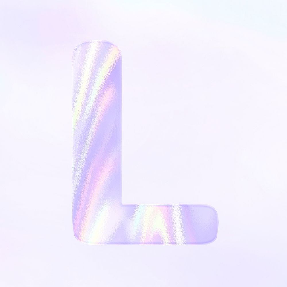 Letter L sticker psd purple holographic typography