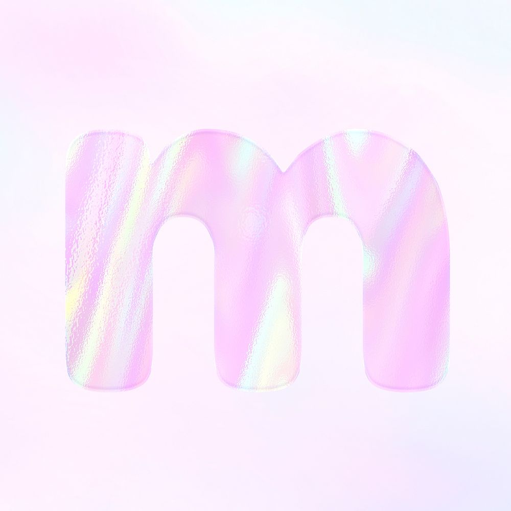 Letter m sticker psd pink holographic typography