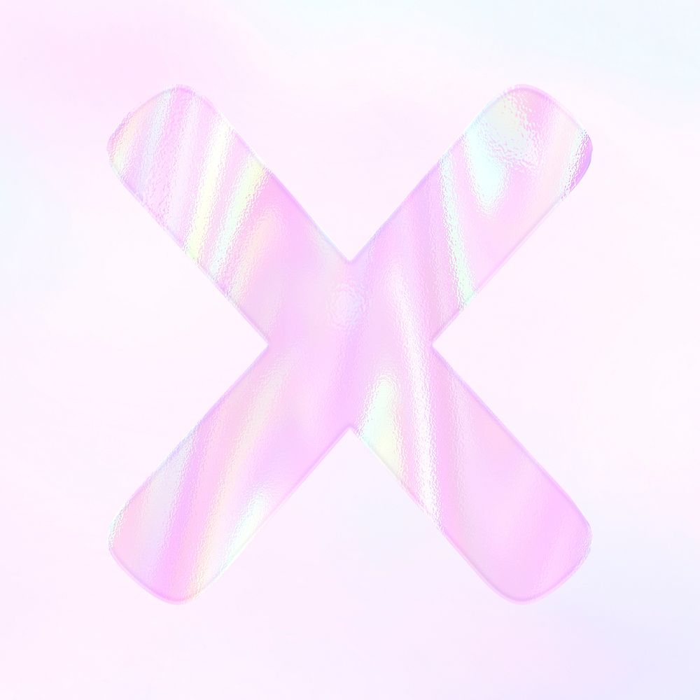 Letter X psd sticker shiny holographic pastel typography