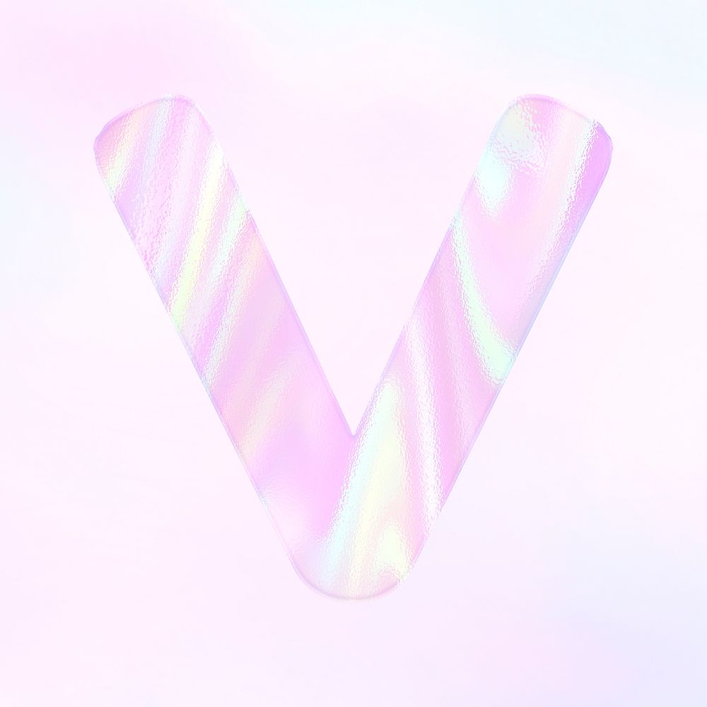 Letter V sticker psd pink holographic typography