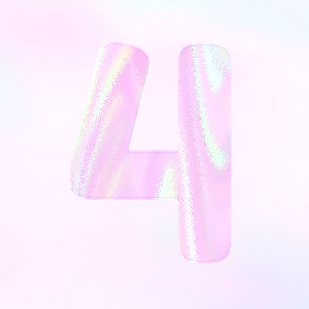 Holographic pastel number four psd numerical font