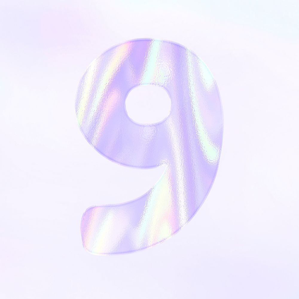 Holographic pastel number nine psd purple numerical font