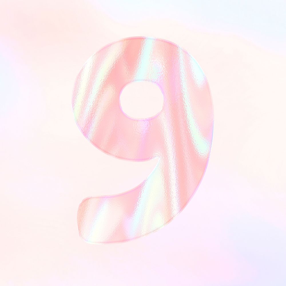 Holographic psd numerical nine shiny pastel
