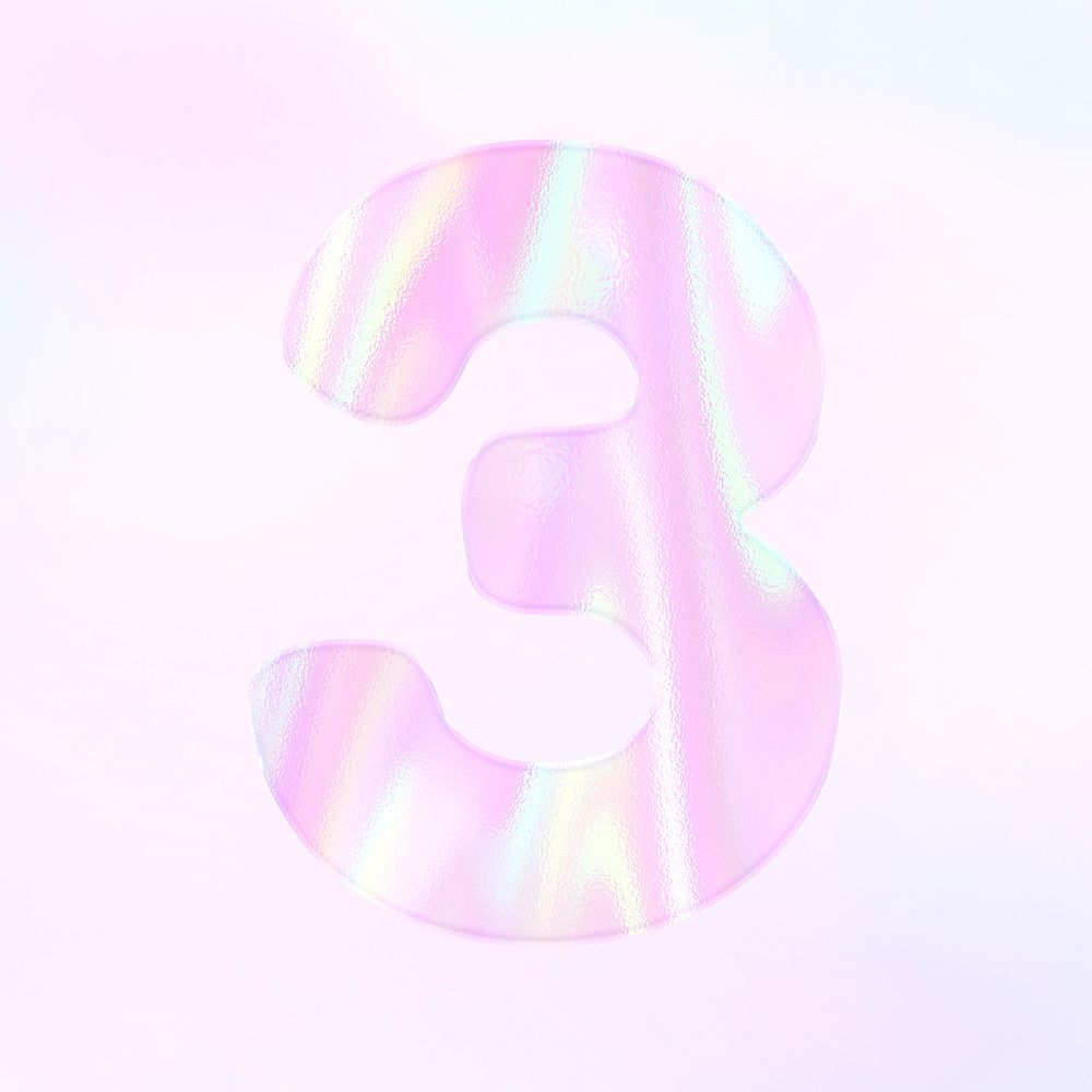 Holographic psd numerical three shiny pastel