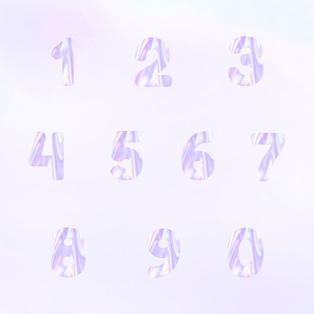 Holographic pastel psd basic number set