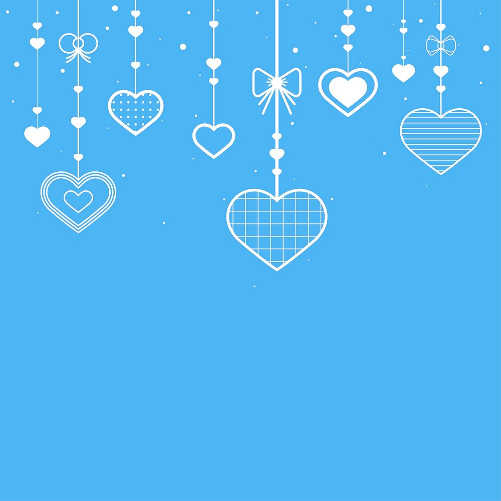 Hanging hearts blue background vector