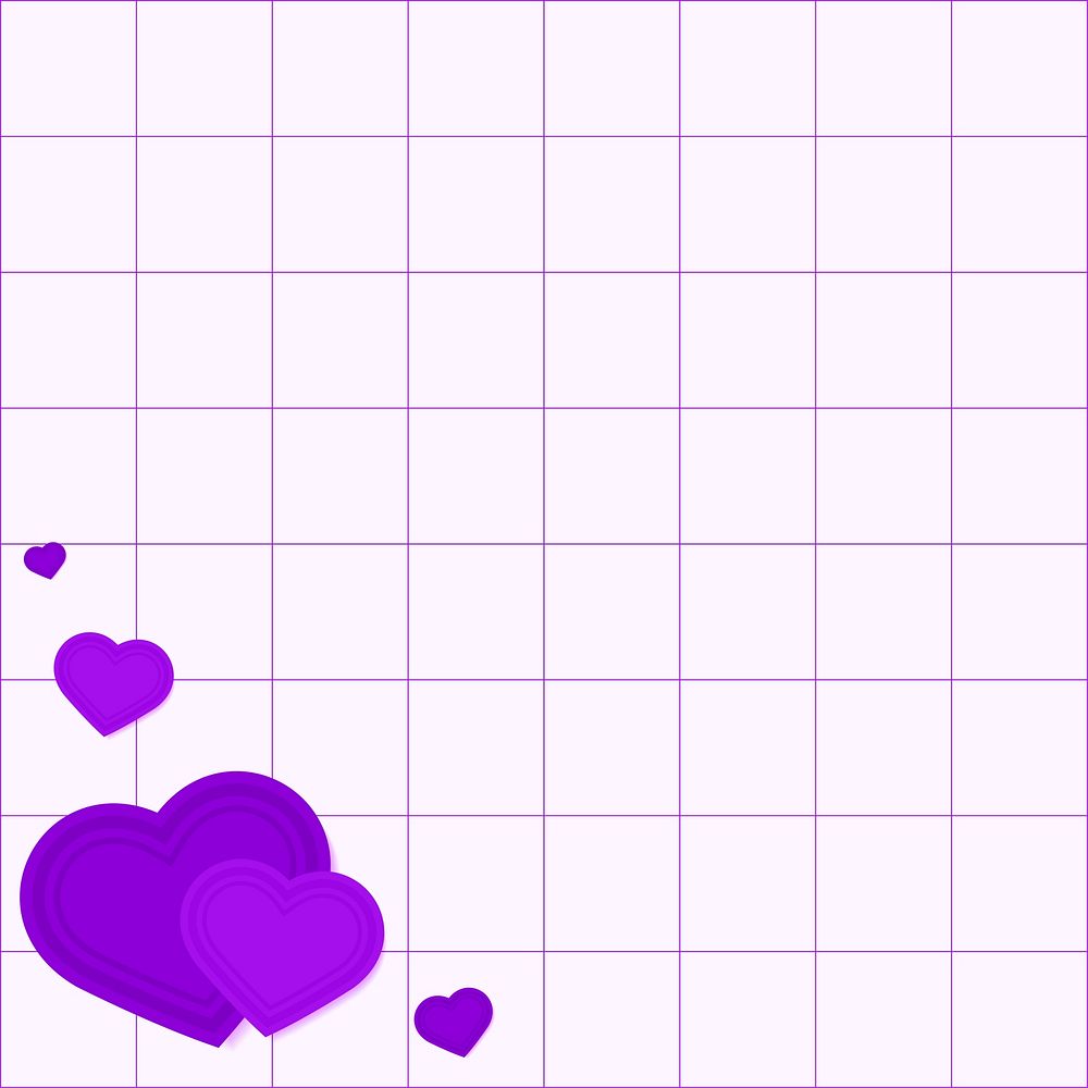 Vector purple heart corner border grid pattern background