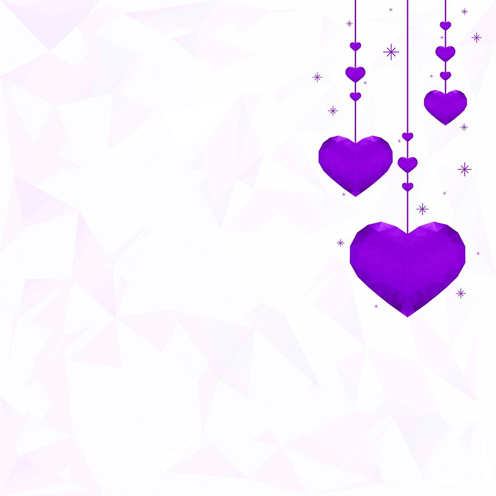 Vector hanging purple hearts prism pattern background