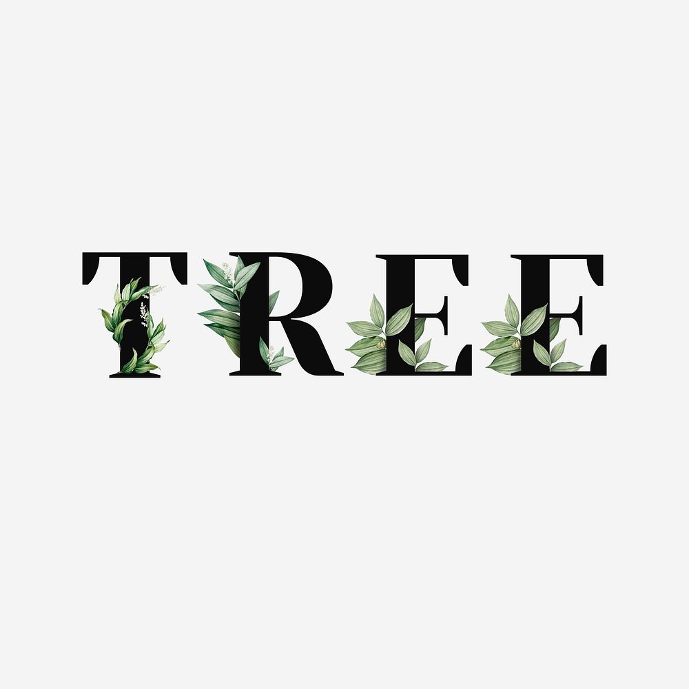 Botanical TREE vector text black typography