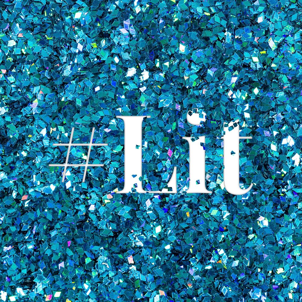 Glittery hashtag lit text typography word