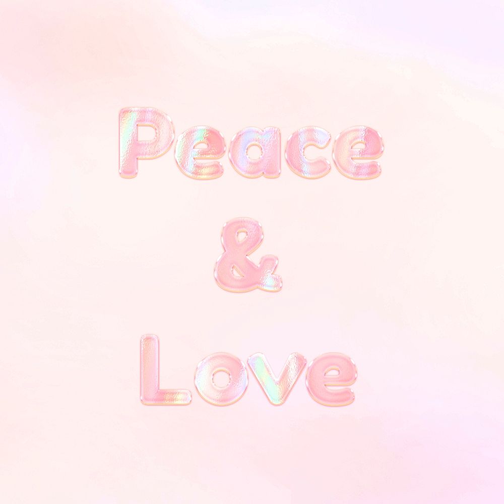 Peace & love pastel gradient orange shiny holographic lettering