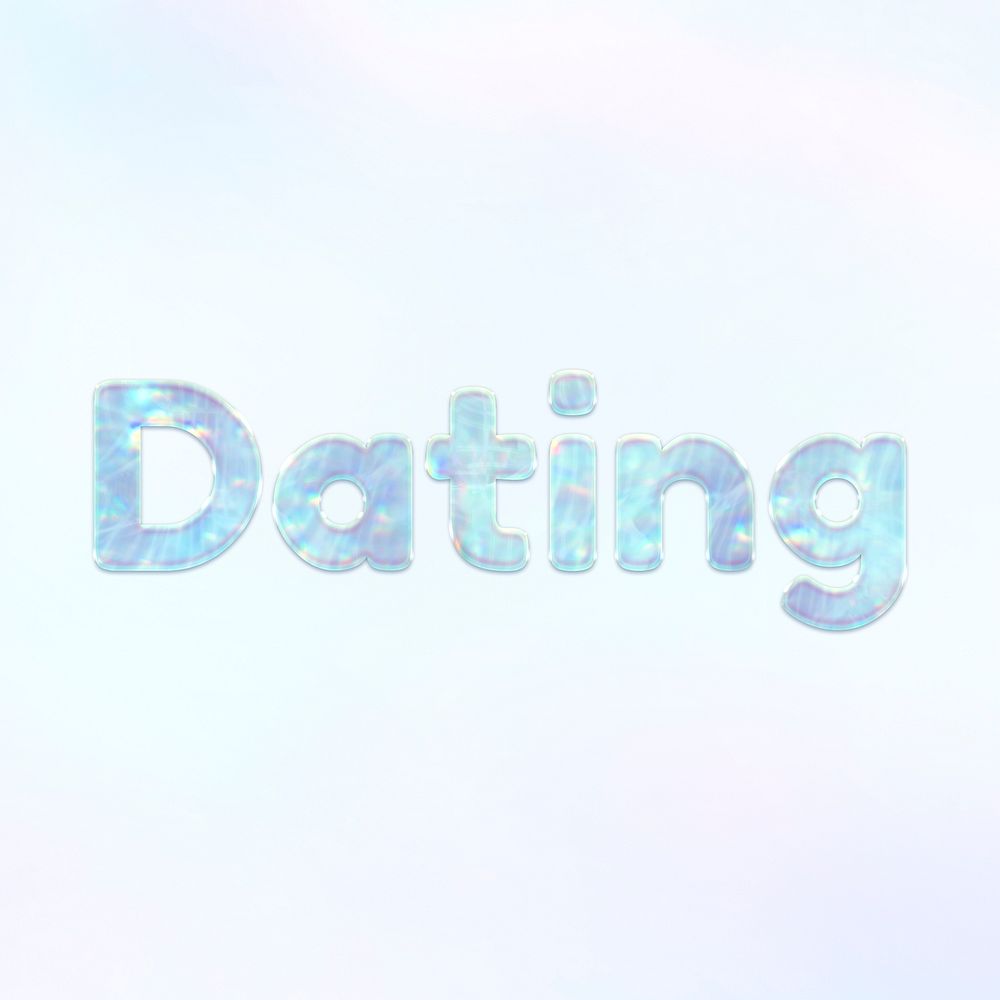 Dating word holographic effect pastel blue typography