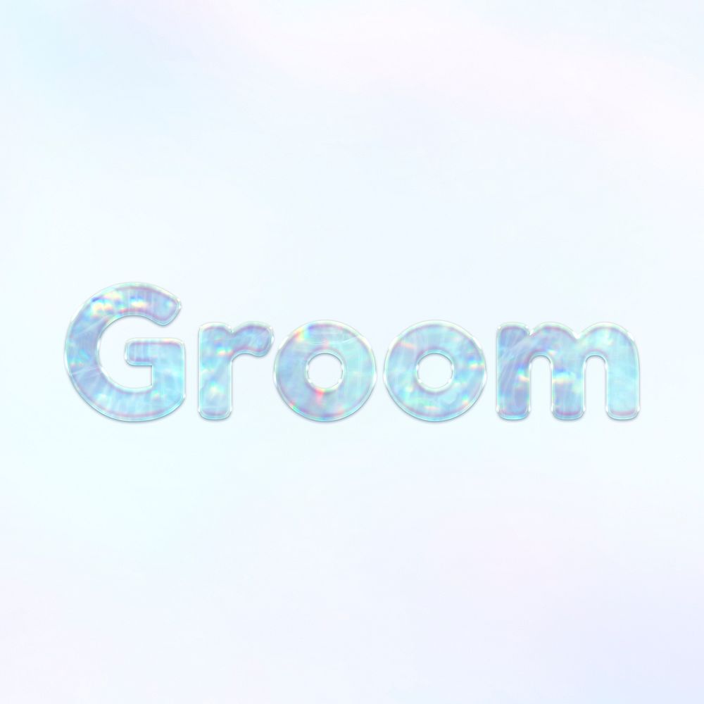 Grooming word holographic effect pastel blue typography