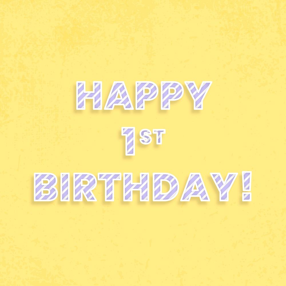 Happy 1st birthday word vector candy stripe font
